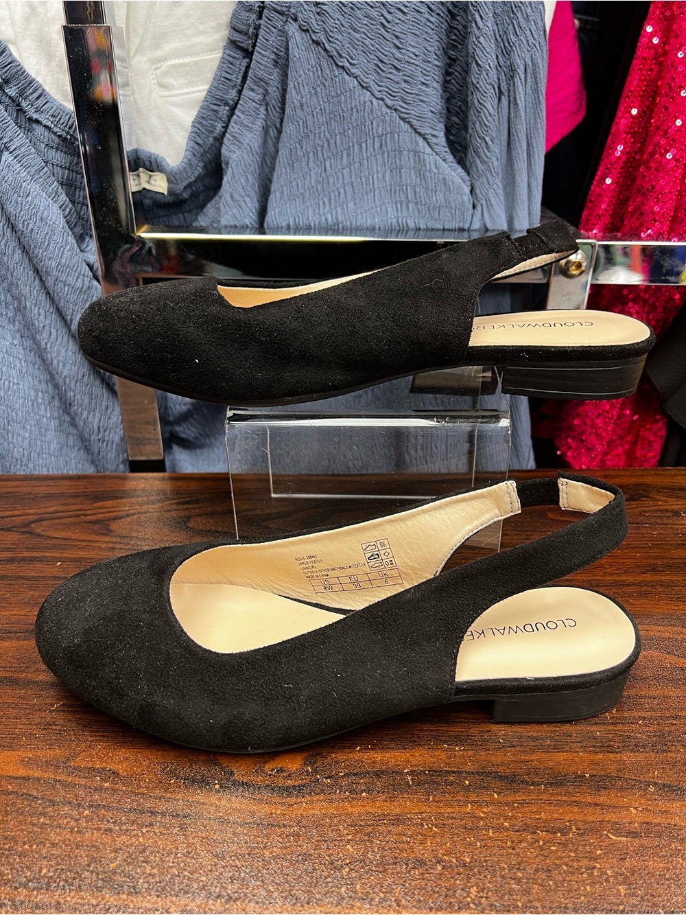 Cloudwalkers Black Faux Suede Slingbacks - Size 8 Wide